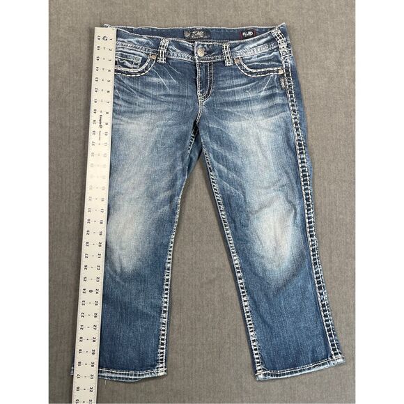 Silver Capri Jeans Women 31 Blue Suki Mid Rise Distressed Stitching Denim Y2K - Picture 3 of 12